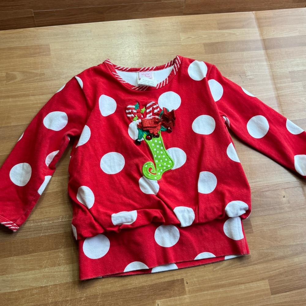 Molly & Millie Christmas polkadot holiday shirt/dress size 3t candy cane